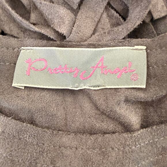 Pretty Angel Gray Linen Cotton Blend Fringe Western Boho Tunic Dress | M/L - Picture 4 of 11